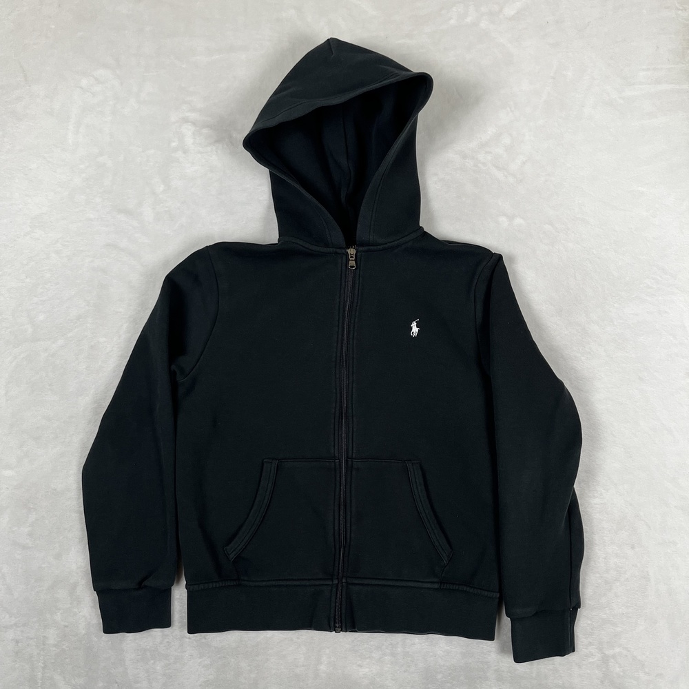 Polo Ralph Lauren Hoodie Boys Large 14-16 Black Full Zip Fleece Sweatshirt Logo